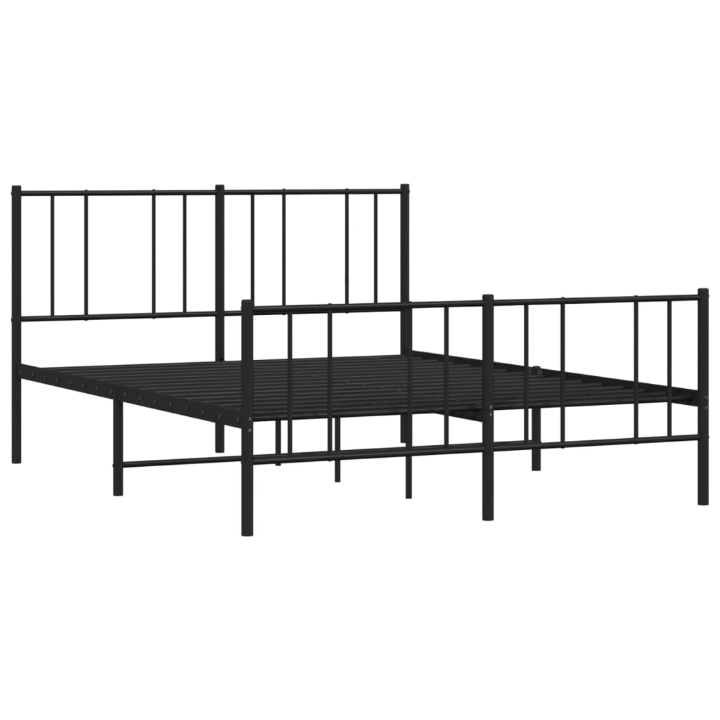 Stylish Black Metal Bed Frame with Footboard 120x200cm