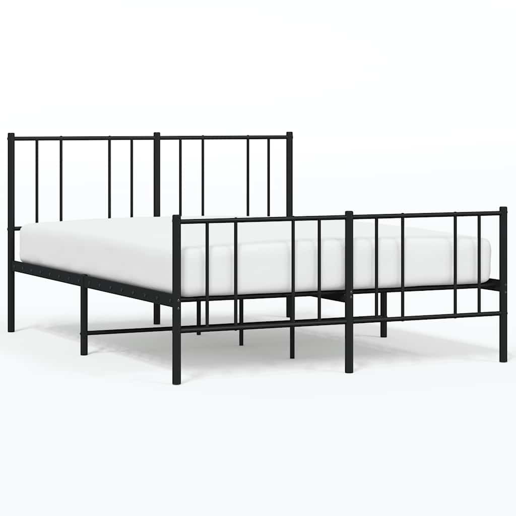 Black Metal Bed Frame with Footboard 135x190cm - No Mattress Included