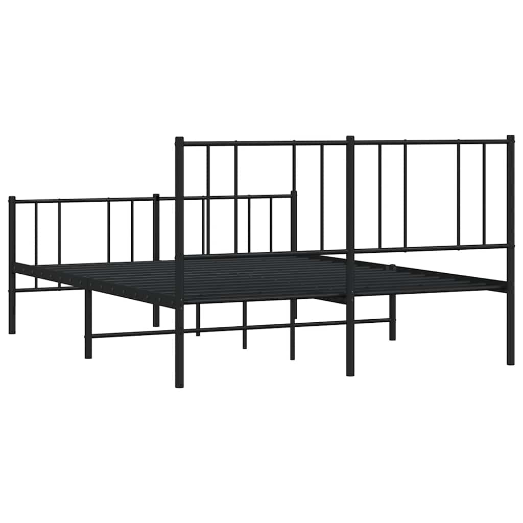 Black Metal Bed Frame with Footboard 135x190cm - No Mattress Included