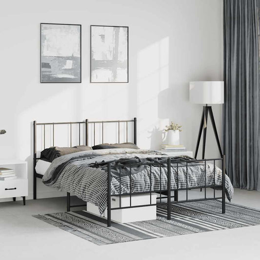 Black Metal Bed Frame with Footboard 135x190cm - No Mattress Included