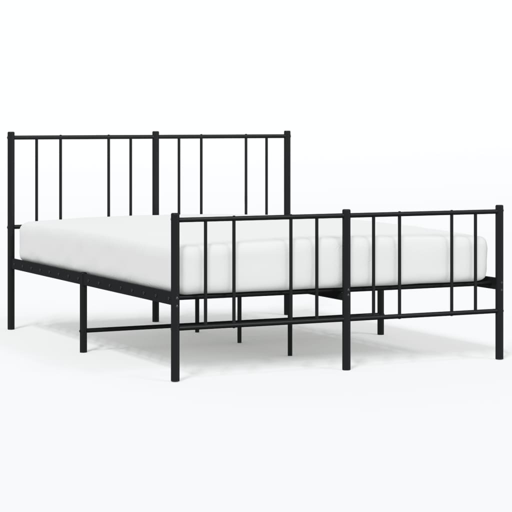 Black Metal Bed Frame with Footboard 140x190cm - No Mattress