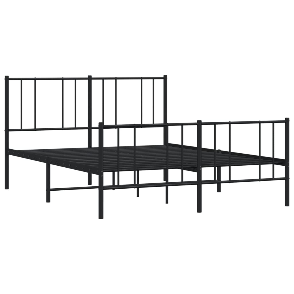 Black Metal Bed Frame with Footboard 140x190cm - No Mattress
