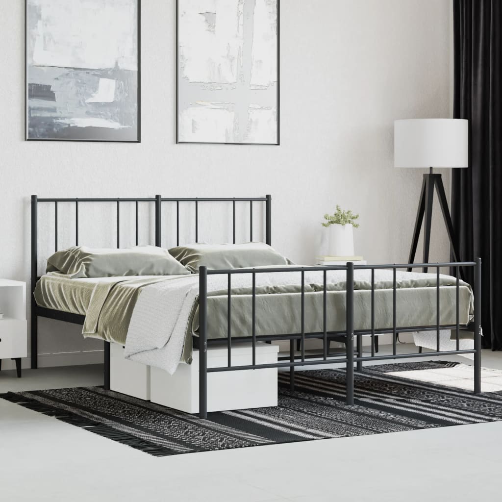 Black Metal Bed Frame with Footboard 140x190cm - No Mattress