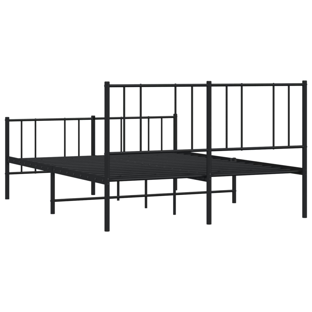 Black Metal Bed Frame with Footboard 140x190cm - No Mattress