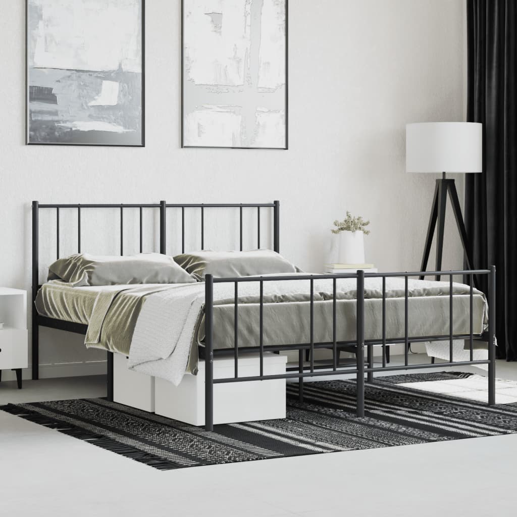 Black Metal Bed Frame with Footboard - 140x200cm (Mattress Not Included)