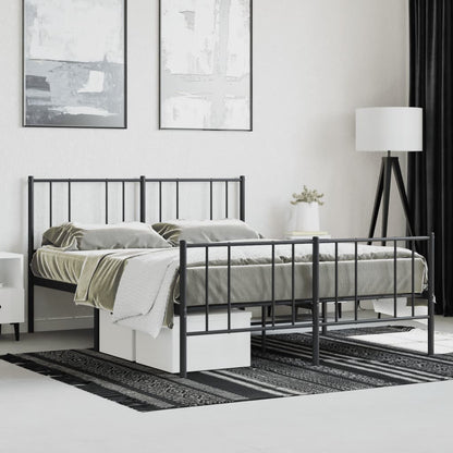 Black Metal Bed Frame with Footboard - 140x200cm (Mattress Not Included)