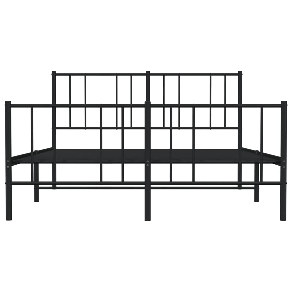 Black Metal Bed Frame with Footboard - 140x200cm (Mattress Not Included)
