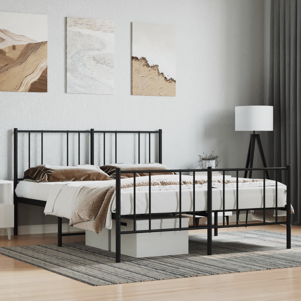 Black Metal Bed Frame with Footboard - 140x200cm (Mattress Not Included)