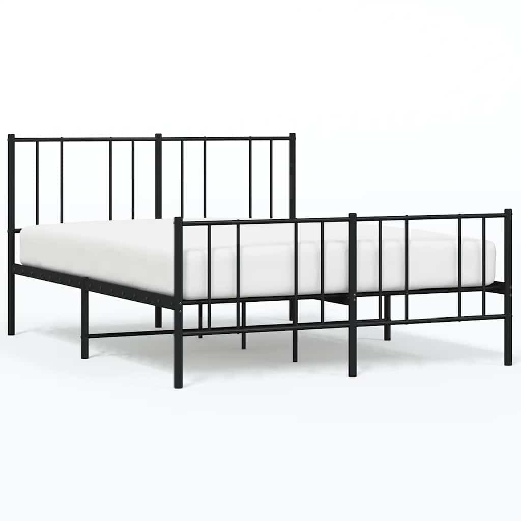 Sturdy Black Metal Bed Frame with Footboard 150x200cm