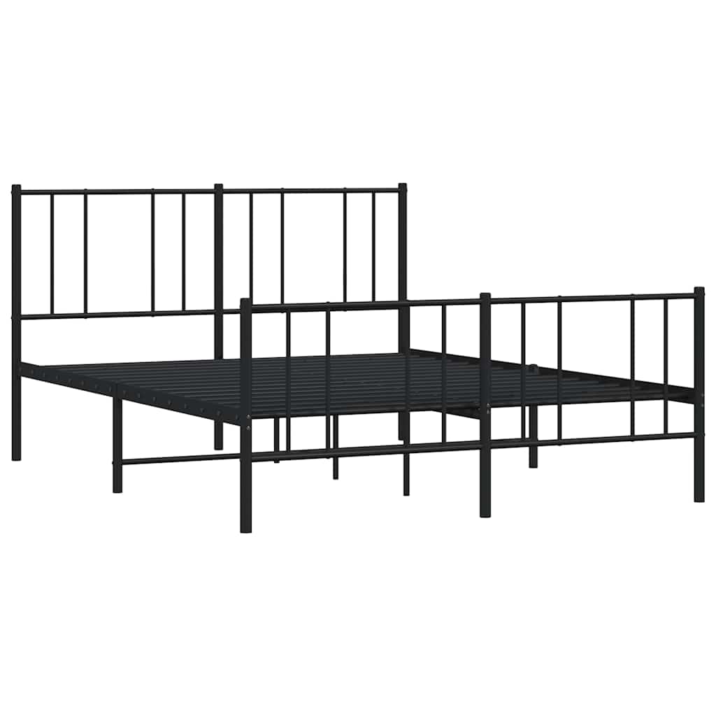 Sturdy Black Metal Bed Frame with Footboard 150x200cm
