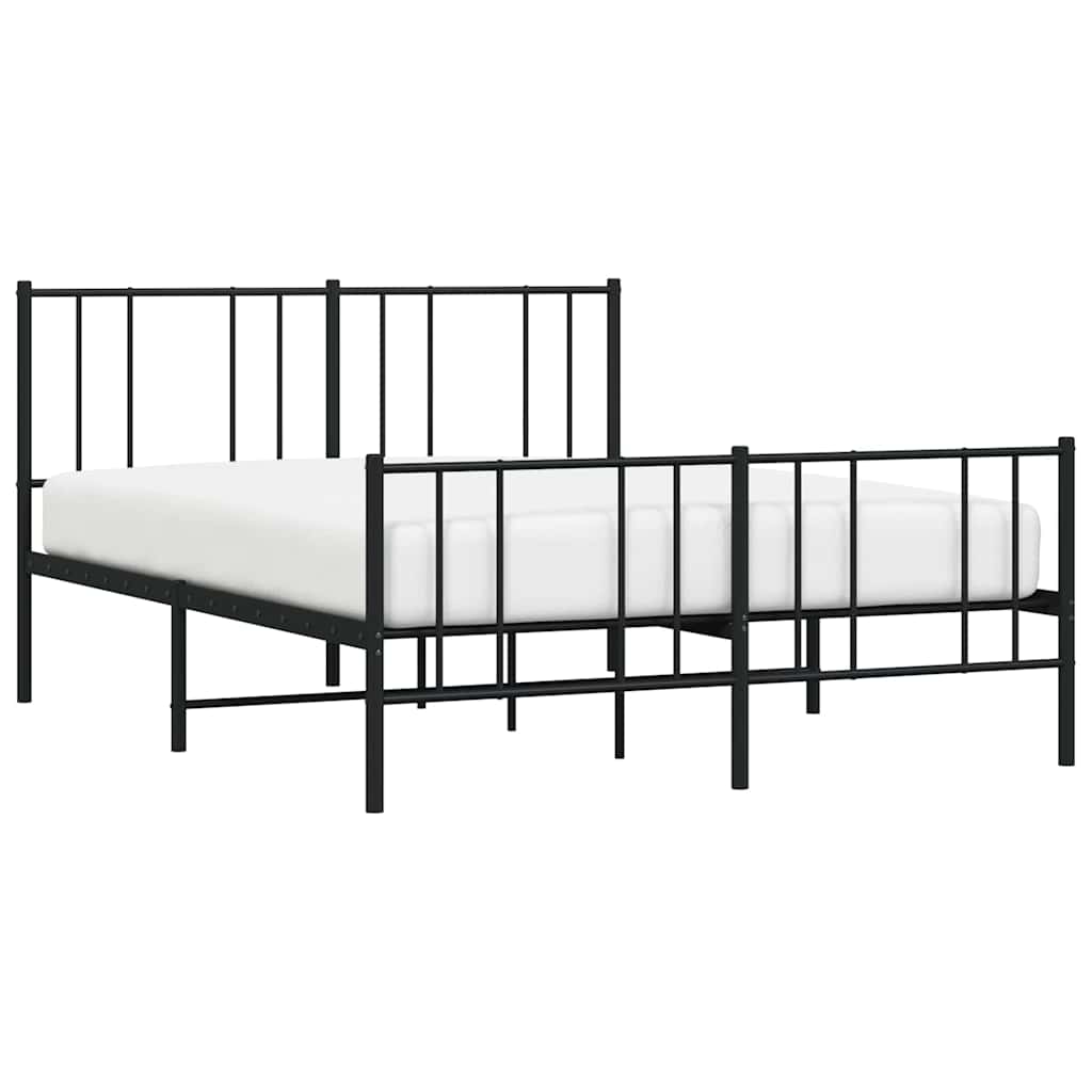Sturdy Black Metal Bed Frame with Footboard 150x200cm