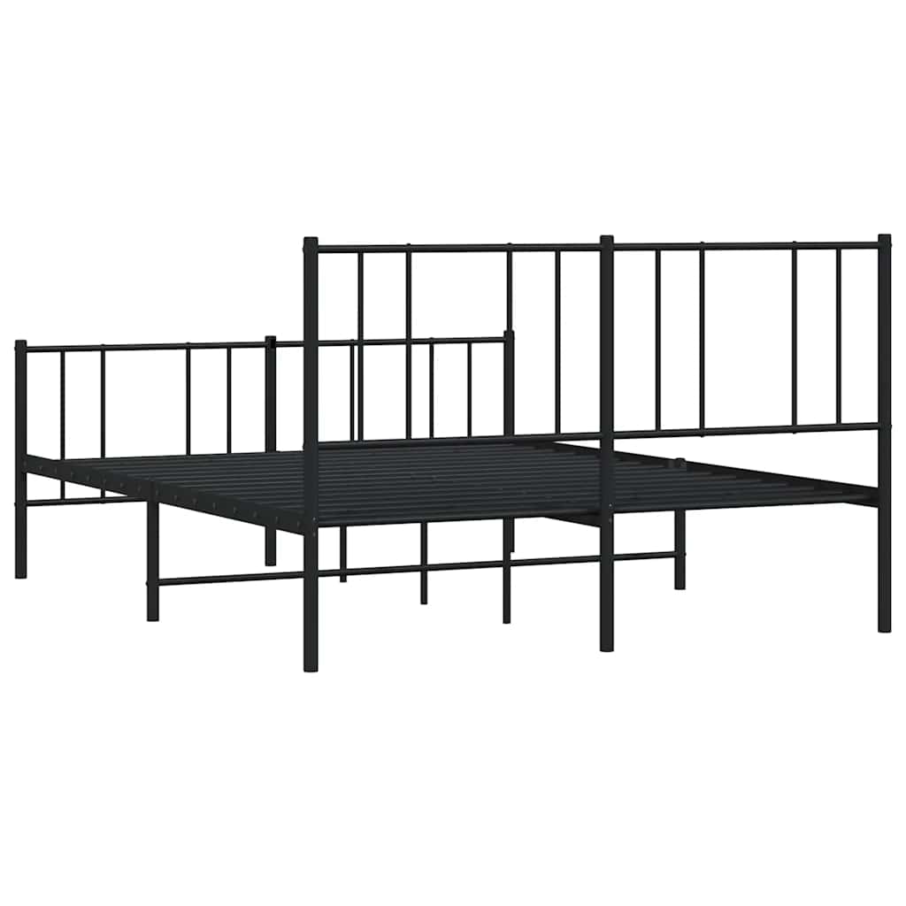 Sturdy Black Metal Bed Frame with Footboard 150x200cm