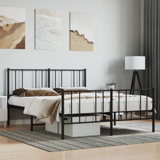 Black Metal Bed Frame with Footboard 160x200cm - No Mattress