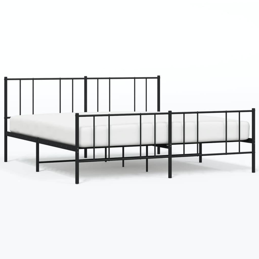 Black Metal Bed Frame with Footboard - 180x200cm, No Mattress