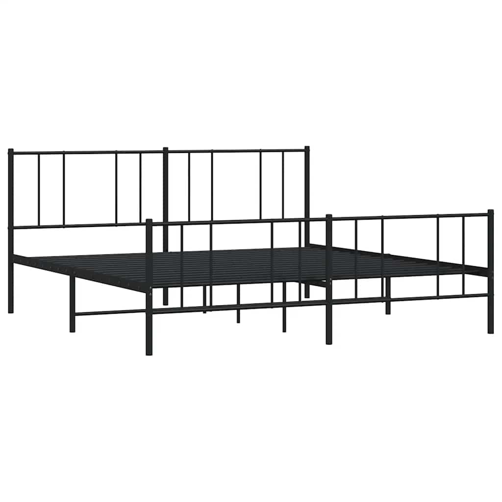 Black Metal Bed Frame with Footboard - 180x200cm, No Mattress