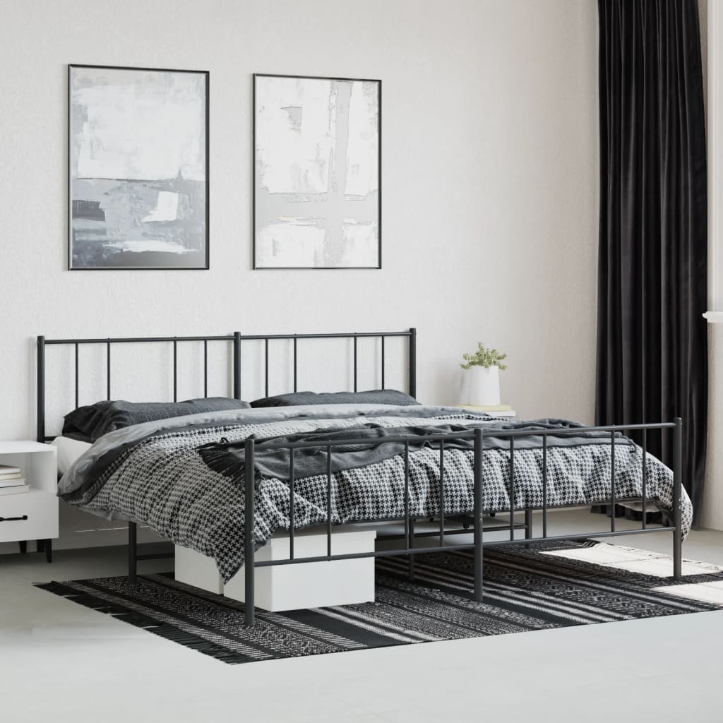 Black Metal Bed Frame with Footboard - 180x200cm, No Mattress
