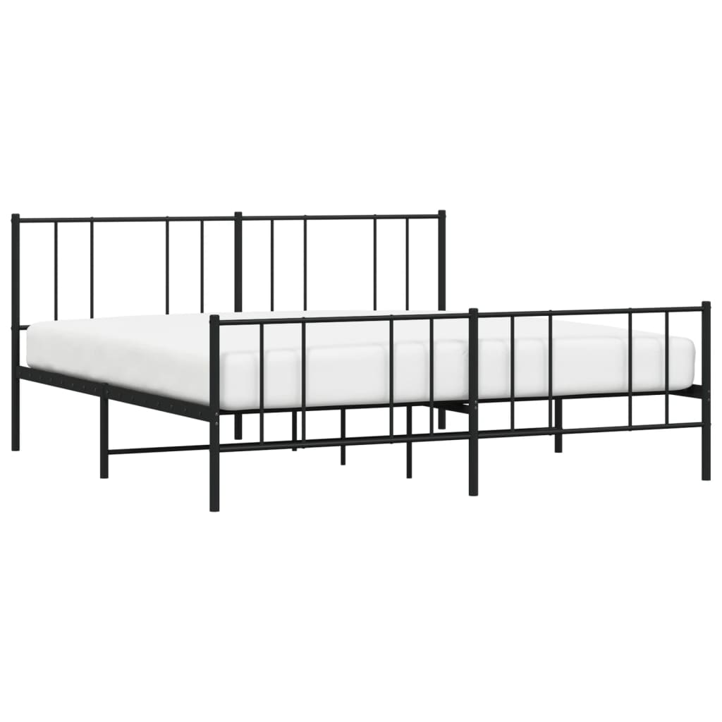 Black Metal Bed Frame with Footboard - 180x200cm, No Mattress