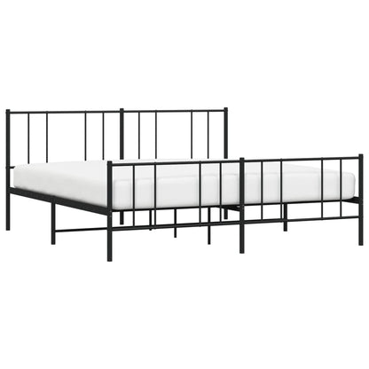 Black Metal Bed Frame with Footboard - 180x200cm, No Mattress