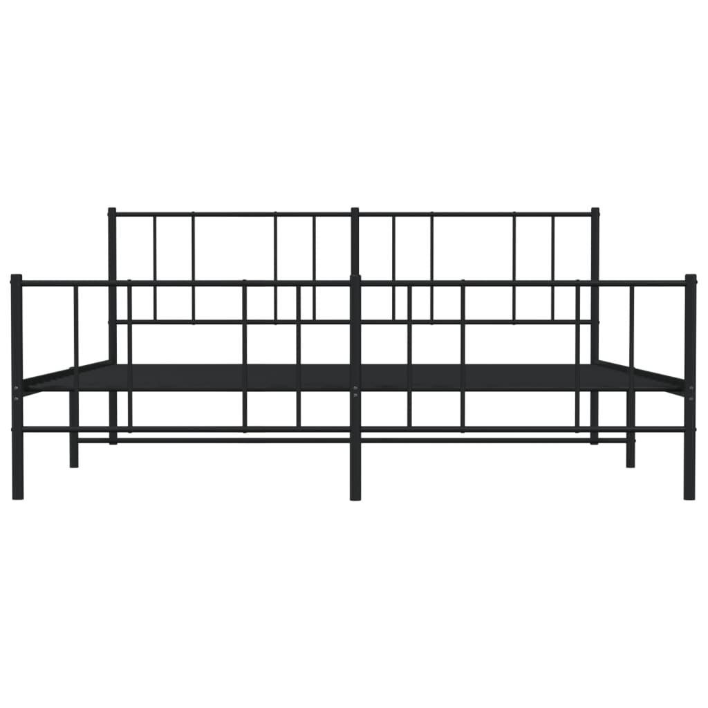 Black Metal Bed Frame with Footboard - 180x200cm, No Mattress