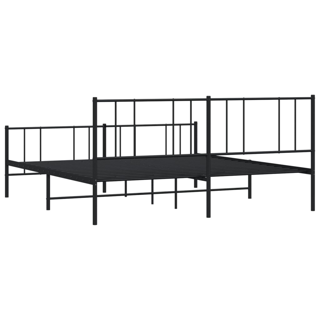 Black Metal Bed Frame with Footboard - 180x200cm, No Mattress
