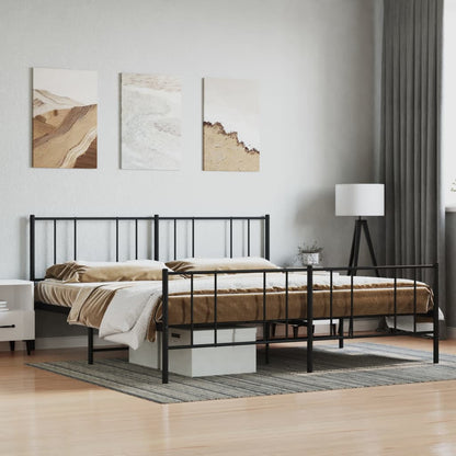 Black Metal Bed Frame with Footboard - 180x200cm, No Mattress