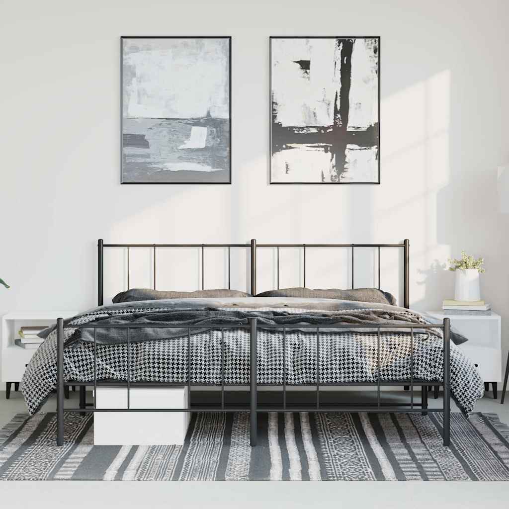 Black Metal Bed Frame with Footboard 183x213cm - No Mattress