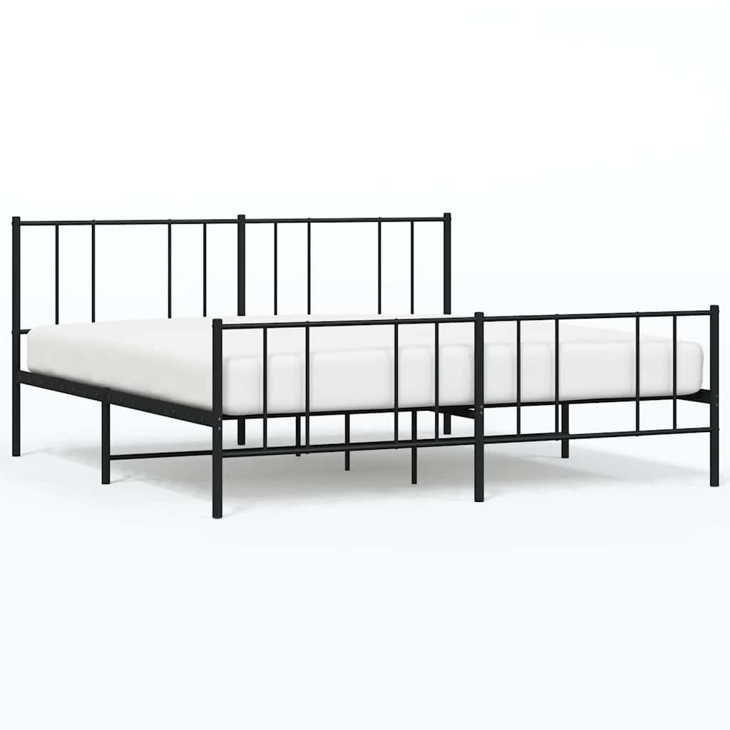 Sleek Black Metal Bed Frame with Footboard - 193x203cm