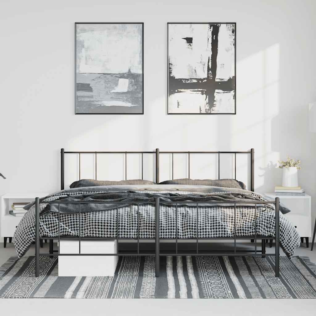 Sleek Black Metal Bed Frame with Footboard - 193x203cm