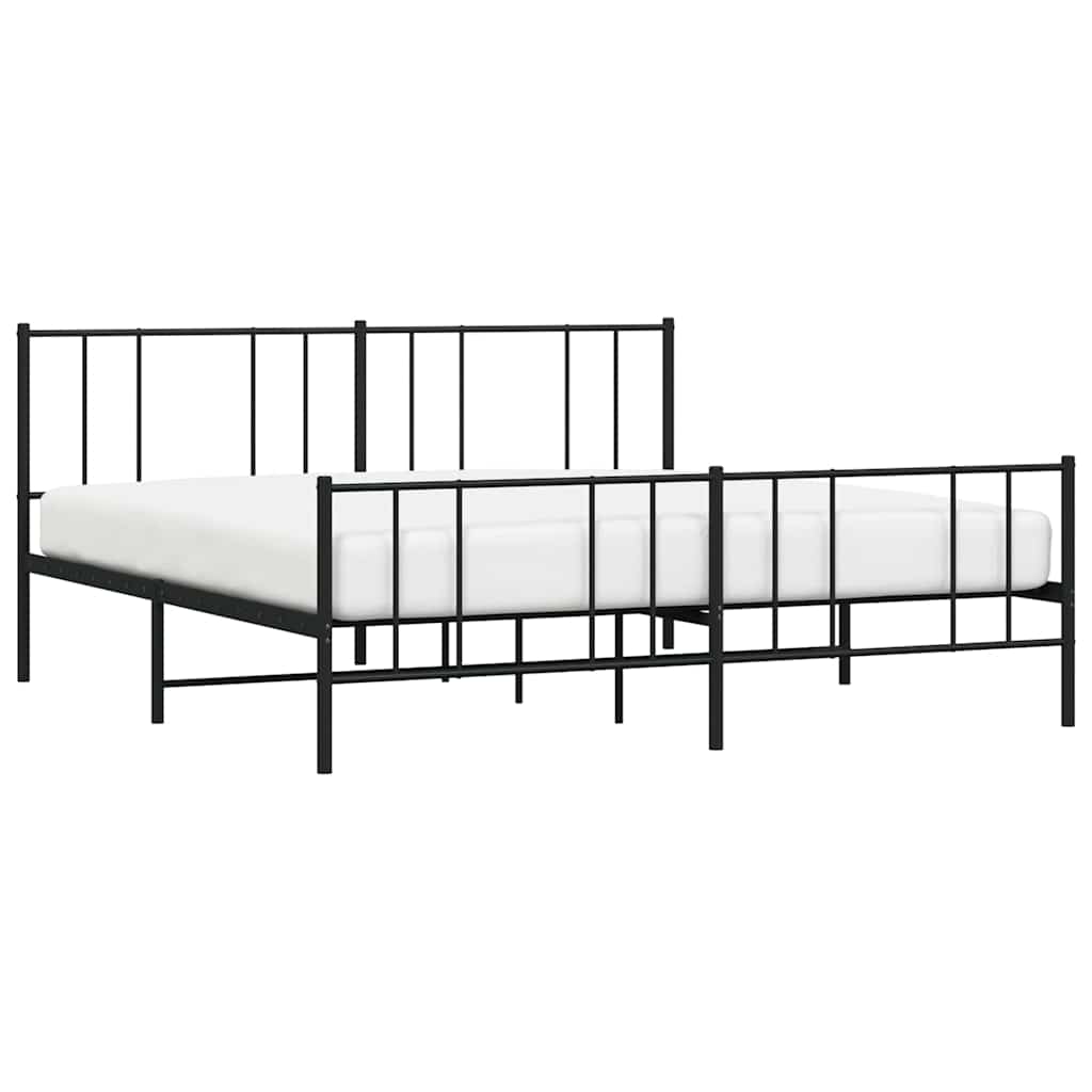 Sleek Black Metal Bed Frame with Footboard - 193x203cm