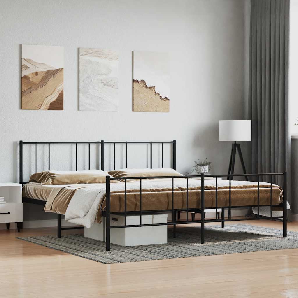 Sleek Black Metal Bed Frame with Footboard - 193x203cm