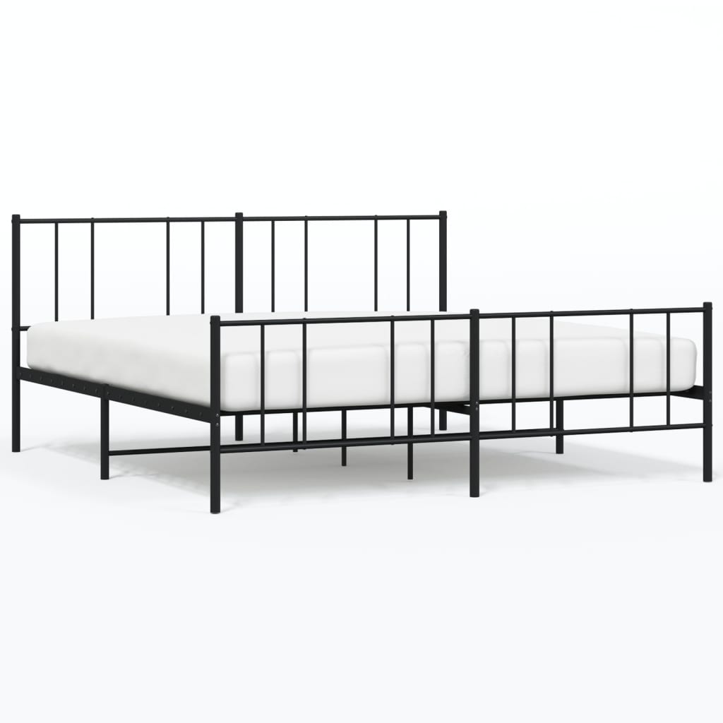 Elegant Black Metal Bed Frame with Footboard - 200x200cm