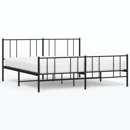 Elegant Black Metal Bed Frame with Footboard - 200x200cm