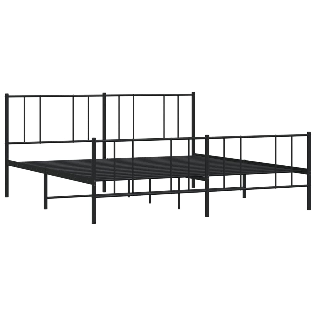Elegant Black Metal Bed Frame with Footboard - 200x200cm
