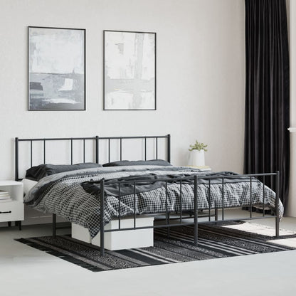 Elegant Black Metal Bed Frame with Footboard - 200x200cm