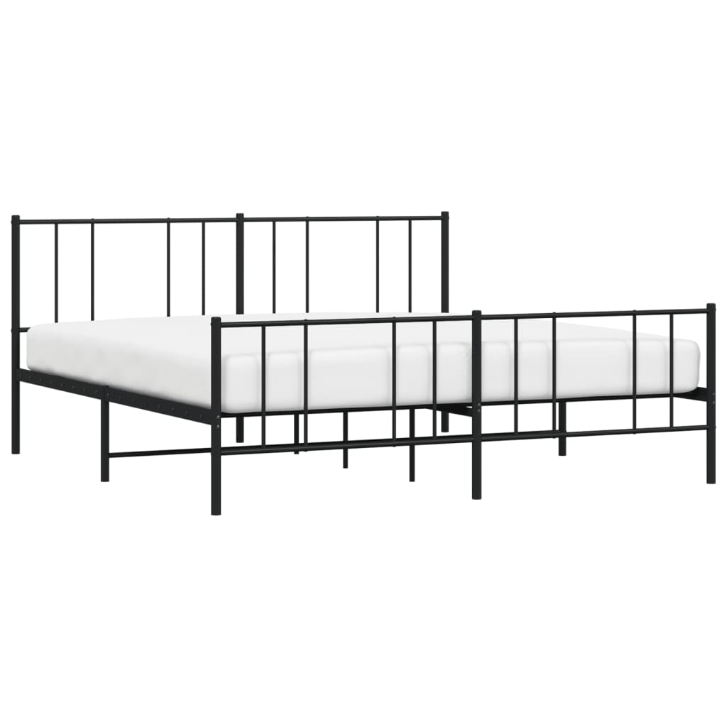Elegant Black Metal Bed Frame with Footboard - 200x200cm