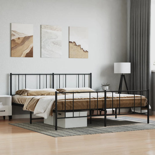 Elegant Black Metal Bed Frame with Footboard - 200x200cm