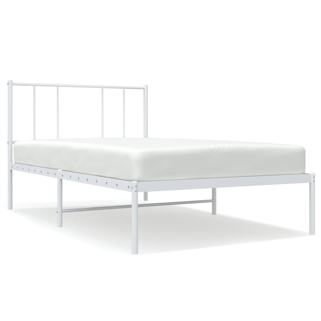 White Metal Bed Frame with Headboard 75x190cm - No Mattress