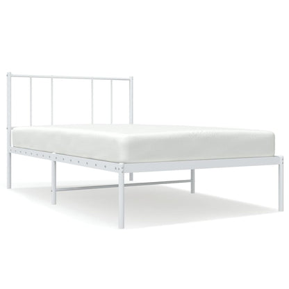 White Metal Bed Frame with Headboard 75x190cm - No Mattress