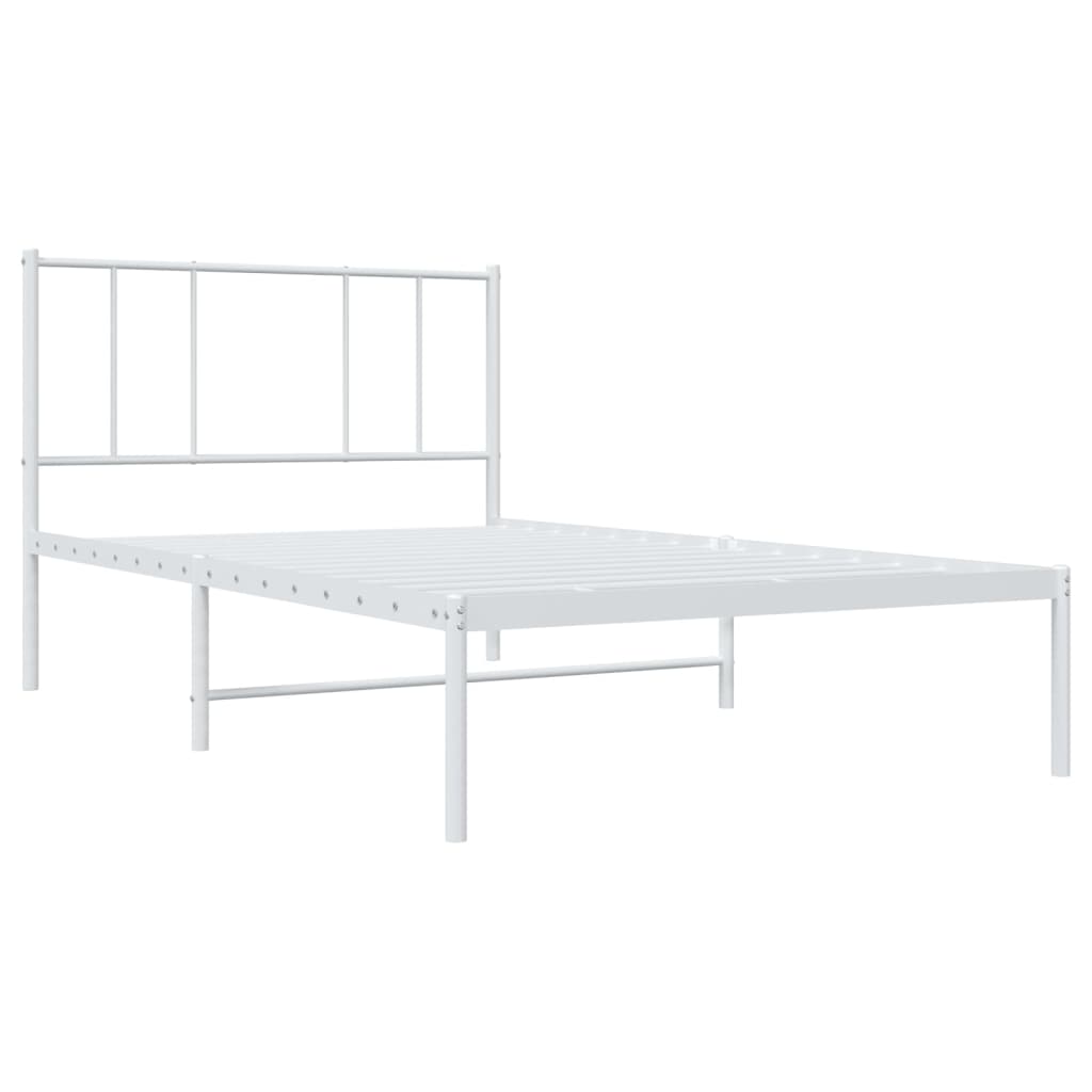 White Metal Bed Frame with Headboard 75x190cm - No Mattress