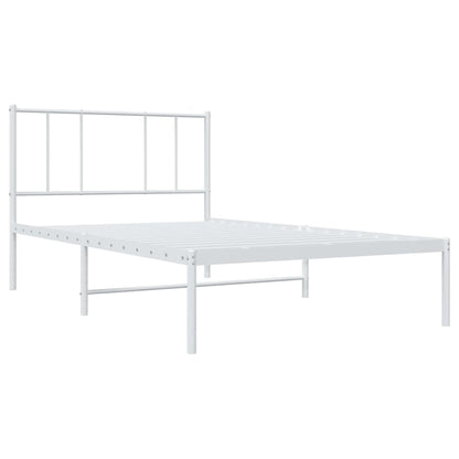 White Metal Bed Frame with Headboard 75x190cm - No Mattress
