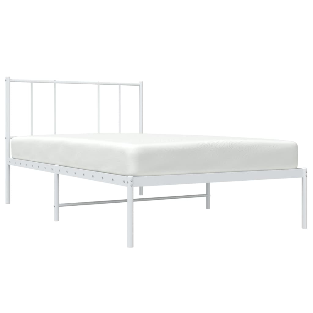 White Metal Bed Frame with Headboard 75x190cm - No Mattress