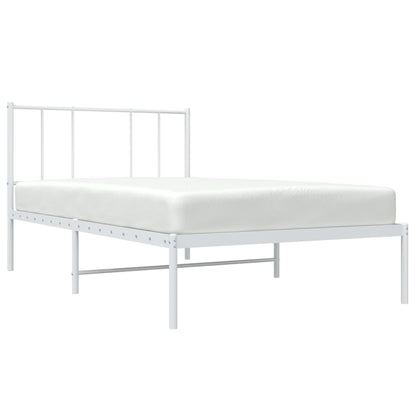White Metal Bed Frame with Headboard 75x190cm - No Mattress