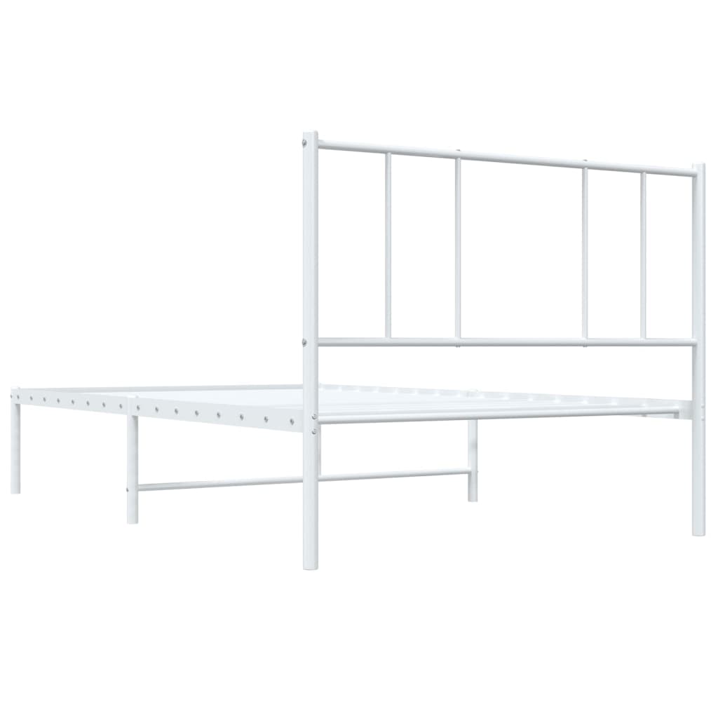 White Metal Bed Frame with Headboard 75x190cm - No Mattress