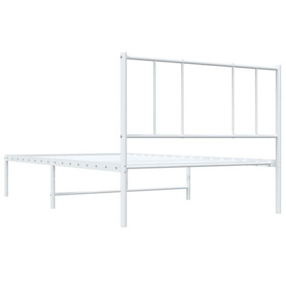 White Metal Bed Frame with Headboard 75x190cm - No Mattress