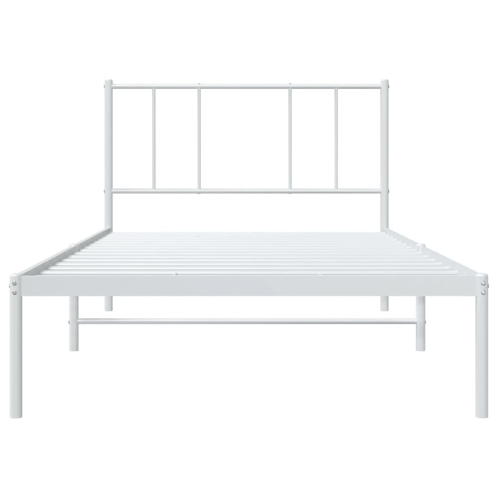 White Metal Bed Frame with Headboard, 90x190cm - No Mattress Included