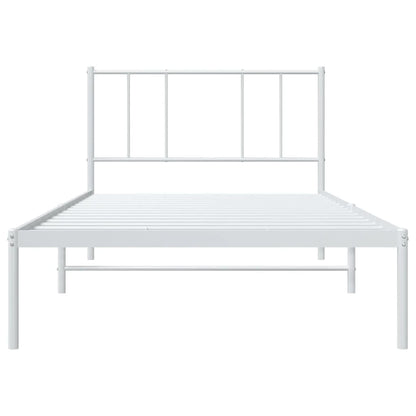 White Metal Bed Frame with Headboard, 90x190cm - No Mattress Included
