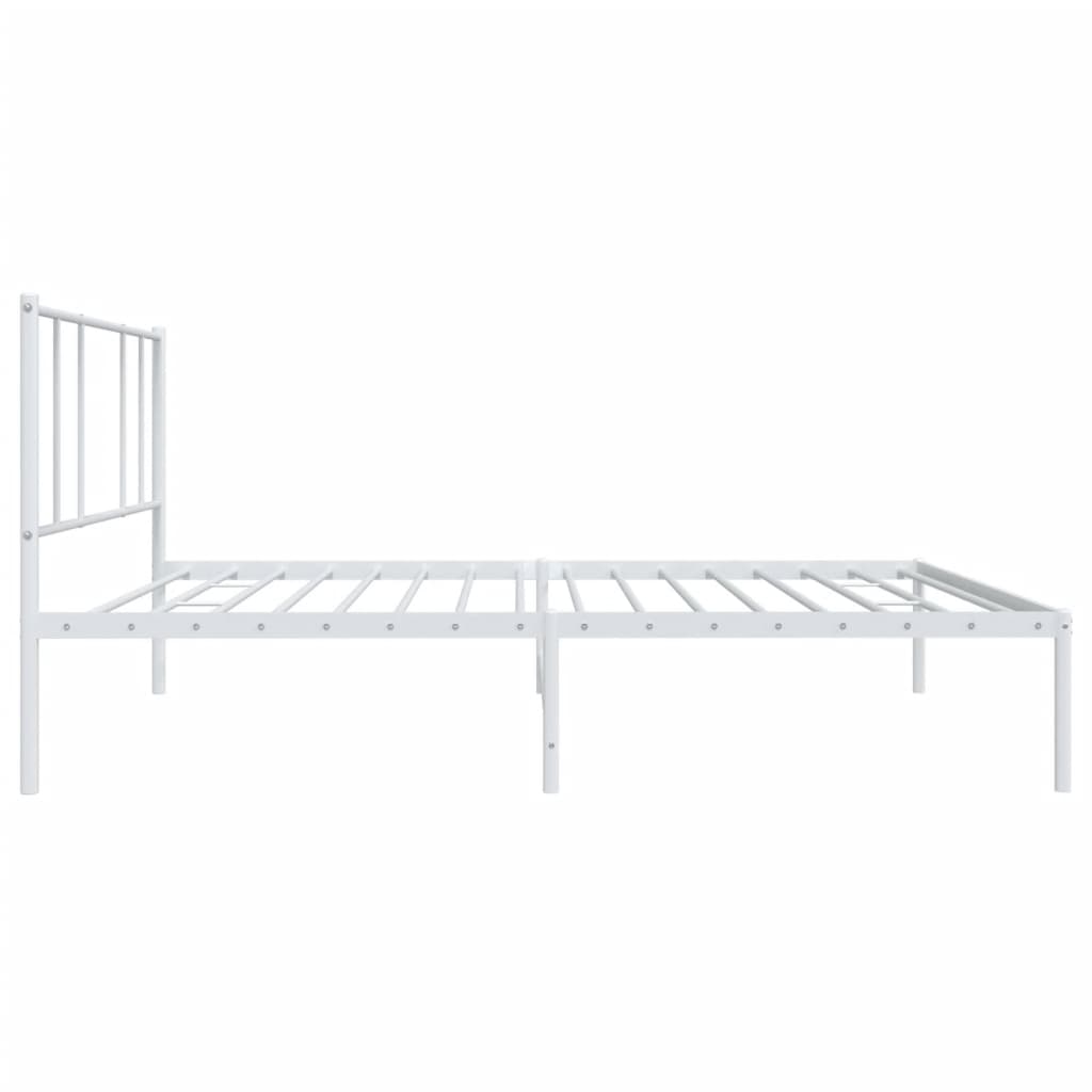 White Metal Bed Frame with Headboard, 90x190cm - No Mattress Included