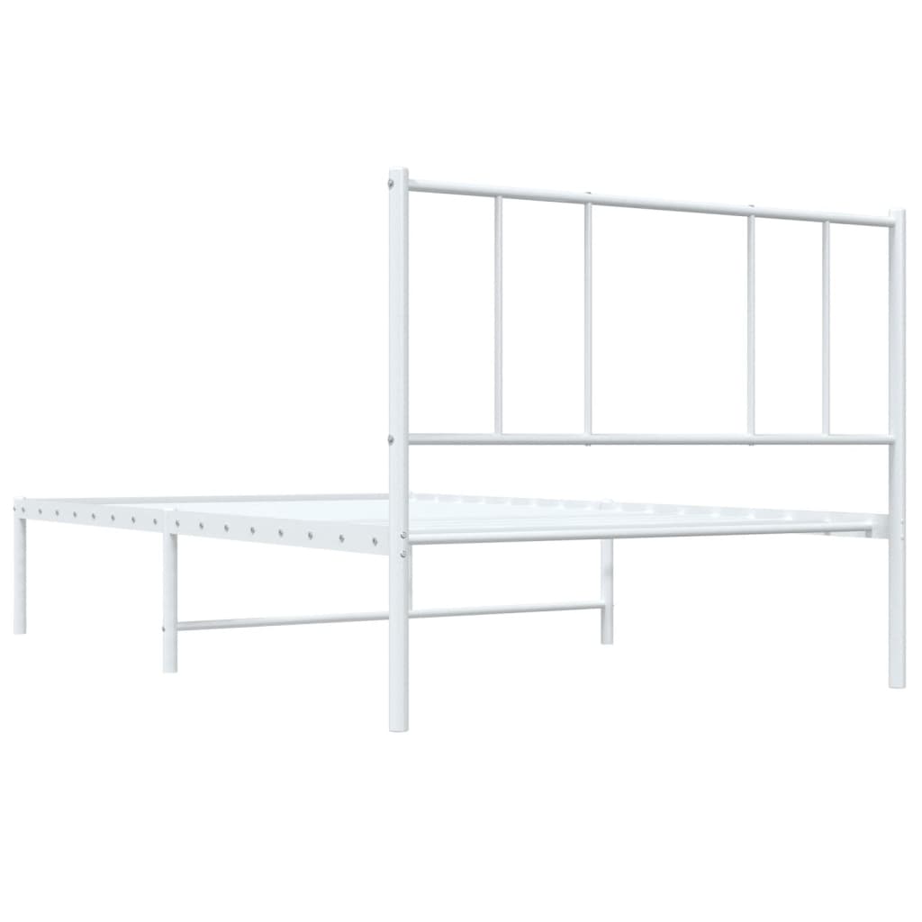 White Metal Bed Frame with Headboard, 90x190cm - No Mattress Included
