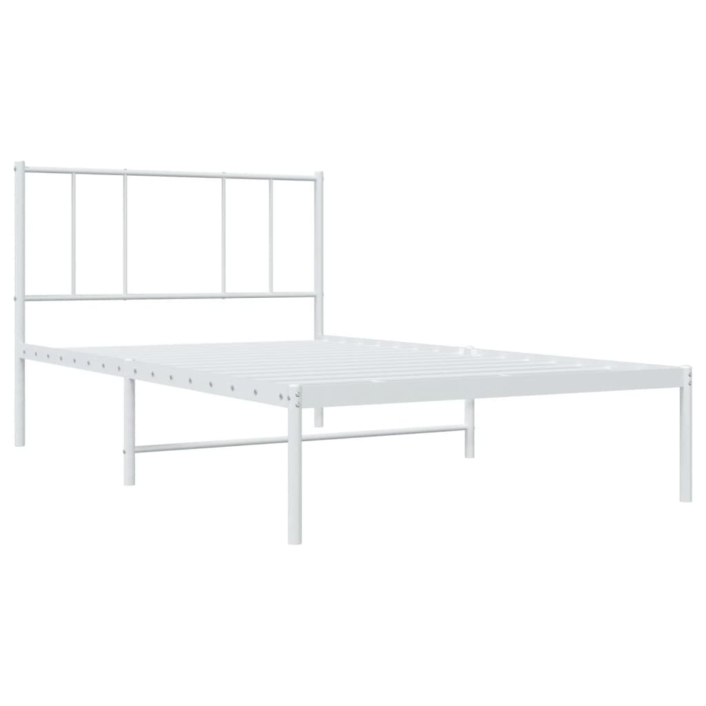 White Metal Bed Frame with Headboard 100x190cm - No Mattress