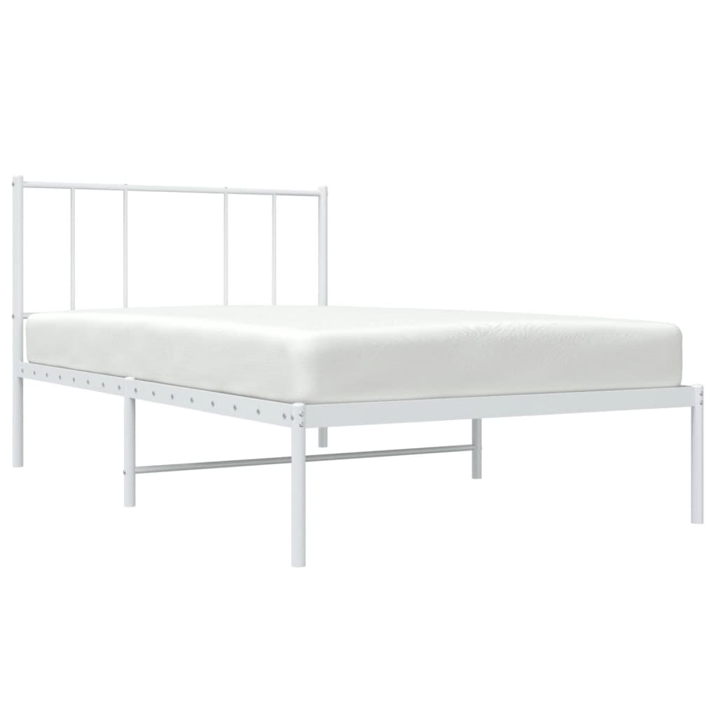 White Metal Bed Frame with Headboard 100x190cm - No Mattress